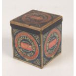 A Huntley & Palmers miniature square biscuit tin, height 4.4cm, width 4cm.