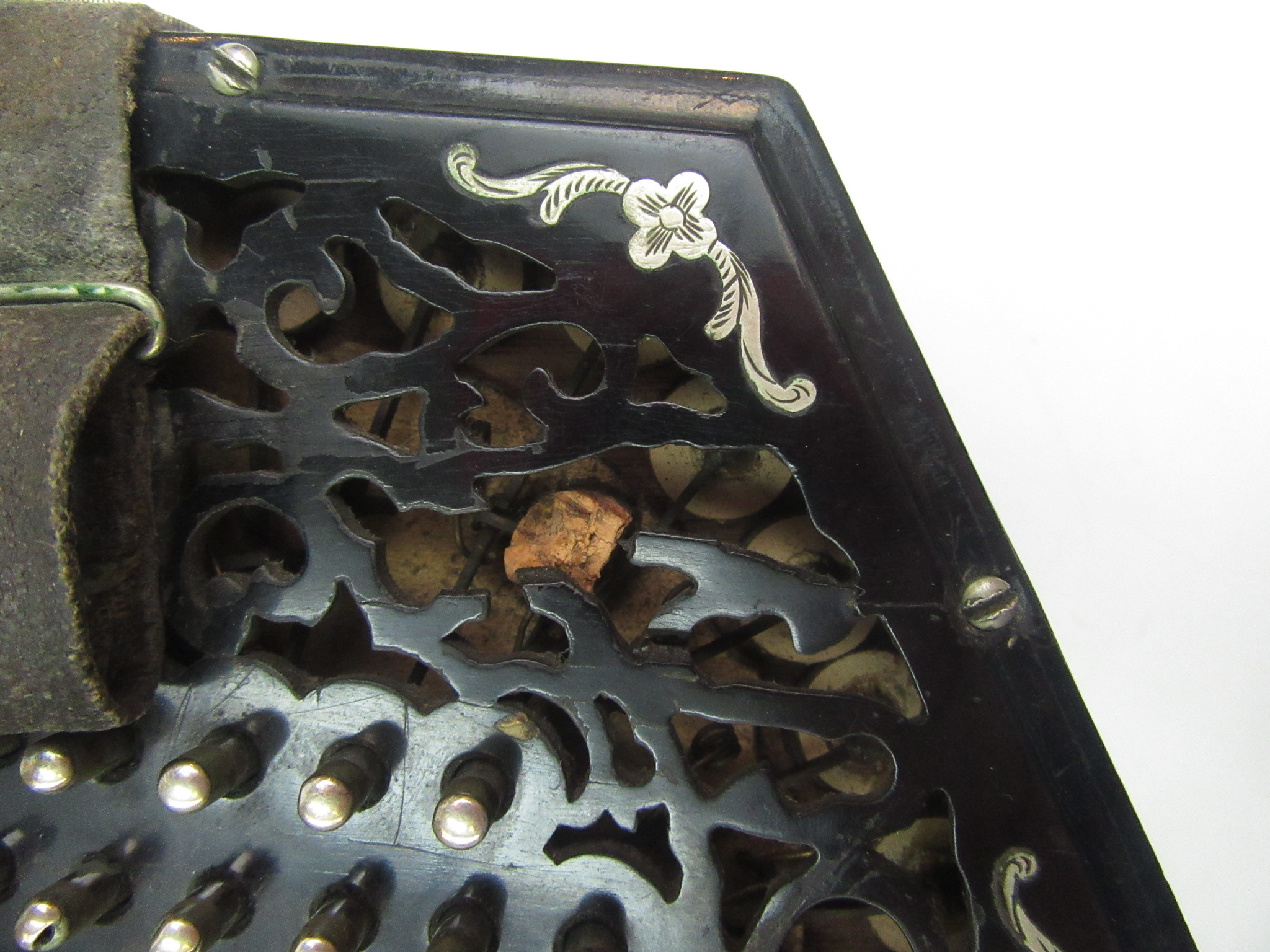 A Lachenal ebonised concertina, with 48 steel buttons, - Image 7 of 8