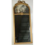 A giltwood pier glass, circa 1900, set with a classical print, height 100cm, width 40cm.