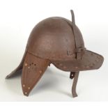 A helmet in Cromwellian lobster tail style.