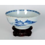 A Chinese blue and white export porcelain bowl, 18th century, height 8cm, diameter 18.