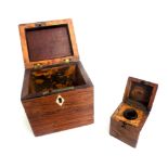 A mahogany square tea caddy, early 19th century, height 11cm, width 11.4cm, depth 9.