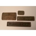 Two cast iron signs inscribed Port Cable and Starboard Cable, lengths 25.5cm and 34.