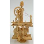 A Napoleonic French prisoner of war carved bone spinning Jenny automaton, early 19th century,