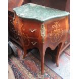 A French marble top serpentine bombe commode, with gilt metal mounts and two drawers on splay legs,