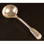 A set of six ornate silver teaspoons, an early Victorian fiddle,