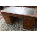 A Victorian oak pedestal desk,