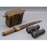 A pair of German Leitz Wetzler military binoculars, in original leather case, height 11.