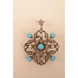 A Victorian gold and turquoise set pendant/brooch with detachable pin, original anonymous box.