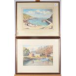 Two watercolours signed Leslie Prior, 'Lamorna Cove' and Port Navas Creek', framed and glazed,