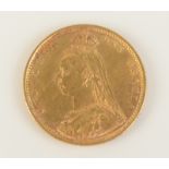A Victorian half sovereign 1892 with shield back, extremely fine.