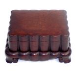 A Chinese huali wood box and cover on stand, height 7.5cm, width 15cm, depth 11.5cm.