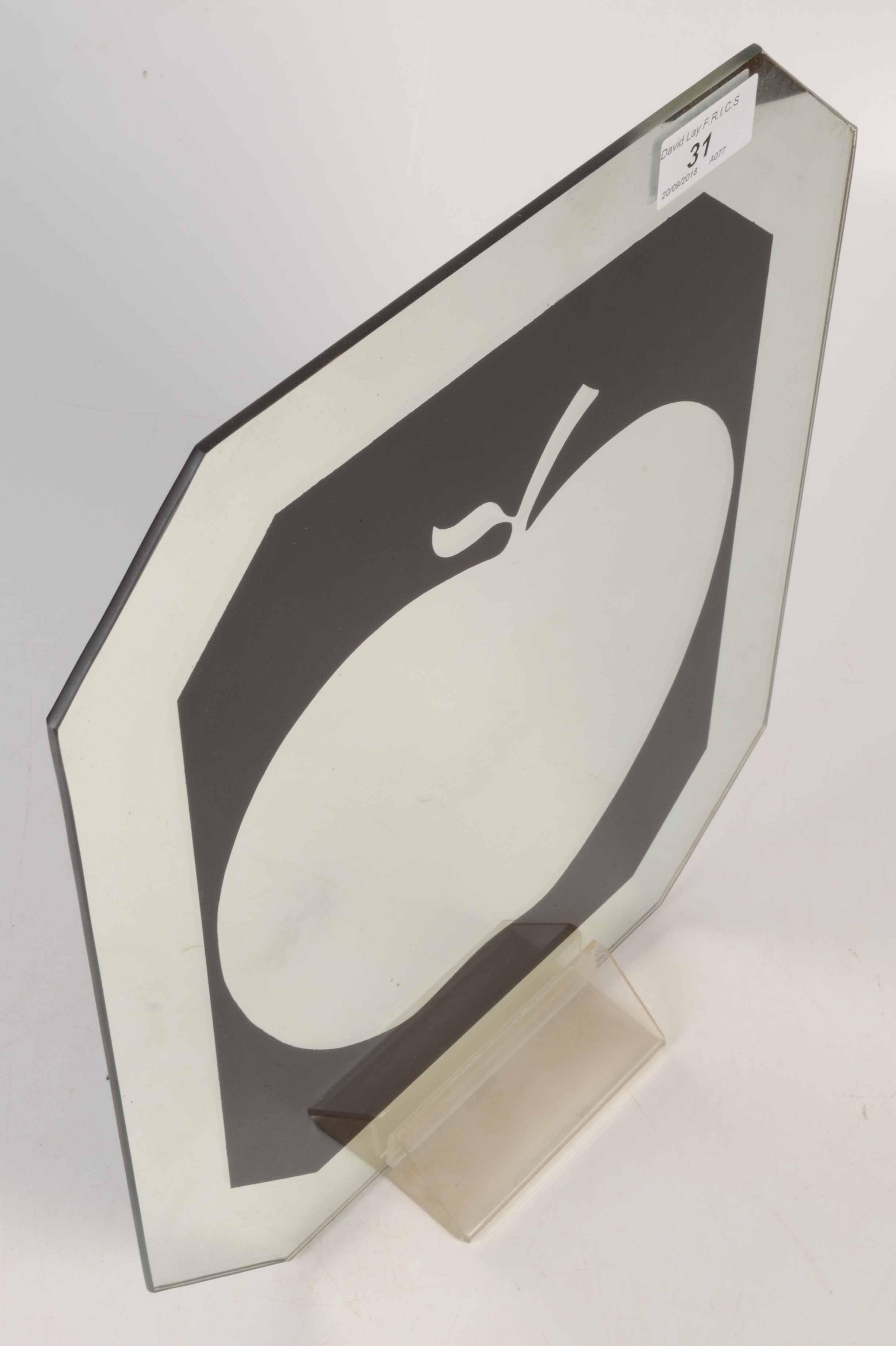An Apple Records black promotional mirror, on the original perspex stand, 36 x 29.5cm. - Image 2 of 2