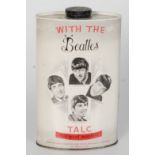 A 1960s Beatles talc tin, Margo of Mayfair, height 18.5cm.