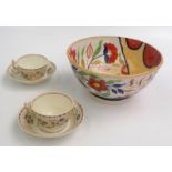 A creamware hand painted bowl, 19th century, height 12cm, diameter 24.