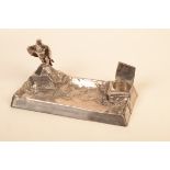 A Kayser white metal ink stand, surmounted by an eagle,