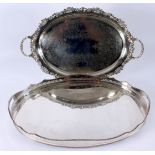 A large electroplated oval tray, with a pierced gallery, 61.5 x 40cm and a Viners tray, 61 x 39cm.