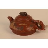 A Chinese Yixing teapot, the cover surmounted by a rat,