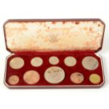 A 1953 specimen coin set, crown to farthing including English and Scottish shillings,