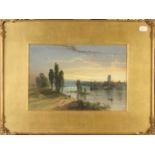 A continental river scene, watercolour, 22 x 34cm,