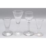 Three ale glasses, 19th century, height of tallest 14.2cm and another glass, height 13.7cm.