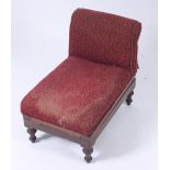A Victorian mahogany adjustable gout stool, with a padded seat on turned tapering feet, height 45cm,