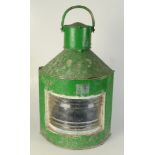 A Meteorite green painted metal ship's lantern, height 55cm, width 35cm.