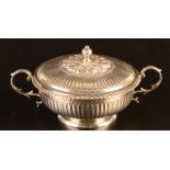 A fluted lidded twin handled bowl by Blanckensee, Chester 1936, 12.2 oz.
