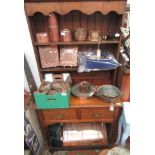 A George III style oak dresser of small proportions, height 173cm, width 87cm, depth 43.5cm.