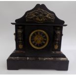 A large Victorian black slate mantel clock, with gilt metal mounts, height 50.