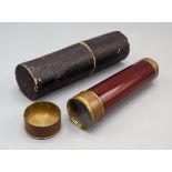 A two draw brass and wood telescope, 19th century, signed Ramsden, London, extended length 31cm,