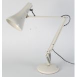 A white anglepoise lamp, extended height 84cm, diameter 18cm.