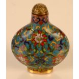 A Chinese cloisonne snuff bottle, possibly 18th century, height 7.5cm including stopper.