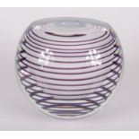 An Art glass globular vase, with horizontal purple lines, signed Stanislav Libensky to base,