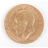 A 1912 George V half sovereign, extremely fine.