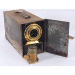 A late Victorian brass and tin plate magic lantern, 'Patent No 2459', in metal original case,