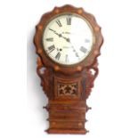 A Victorian walnut wall clock, with parquetry inlay, the white painted dial inscribed 'E.