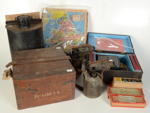 A German magic lantern, with a quantity of rectangular slides in original wooden box,