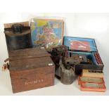 A German magic lantern, with a quantity of rectangular slides in original wooden box,