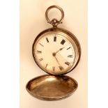 A Victorian engine turned silver full hunter pocketwatch by Francis Wale, Reading, London 1855.