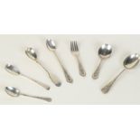 Three small American silver servers by Wallace and four silver spoons including a Scottish