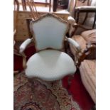A French giltwood open armchair, with padded back and seat on cabriole legs, height 86cm,
