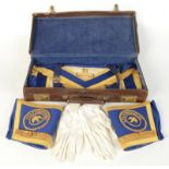 Staffordshire masonic regalia, in a leather case with gilt initials H.M.A.