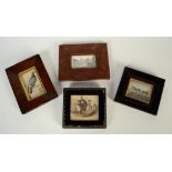 Two miniature paintings, one inscribed 'Green Court Gate, Canterbury' and two engravings,