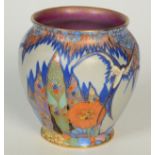 A Carlton Ware vase, of footed ovoid form in the Fantasia pattern, with stylised open winged birds,