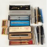 Various fountain pens, ball point pens and pencils etc.