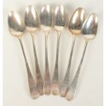 A set of six George III Old English pattern tea spoons by Peter & Ann Bateman, 2.4oz.