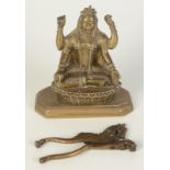 An Indian brass figure, height 16.5cm, width 14.