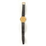 A gentleman's gold plated Omega De Ville wristwatch with Omega strap, boxed, case diameter 31.8mm.