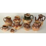 Miscellaneous Doulton Lambeth stoneware, including jugs, a teapot, coffee pot and a tyg.
